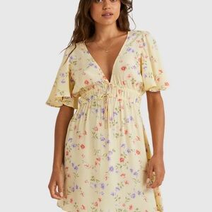 Billabong Cream Pink Smocked Ruffled Mini Sundress